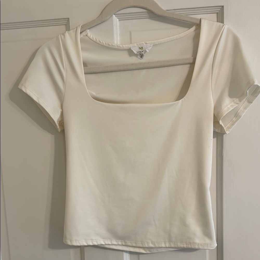 White Fitted Short Sleeve Tee with Square Neckline